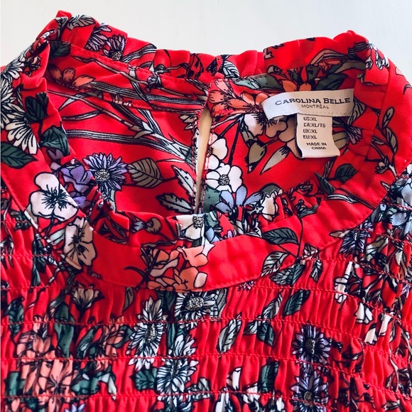 Carolina Belle Montreal Red and Blue Floral Tunic Mini Dress Size XL - Picture 7 of 10
